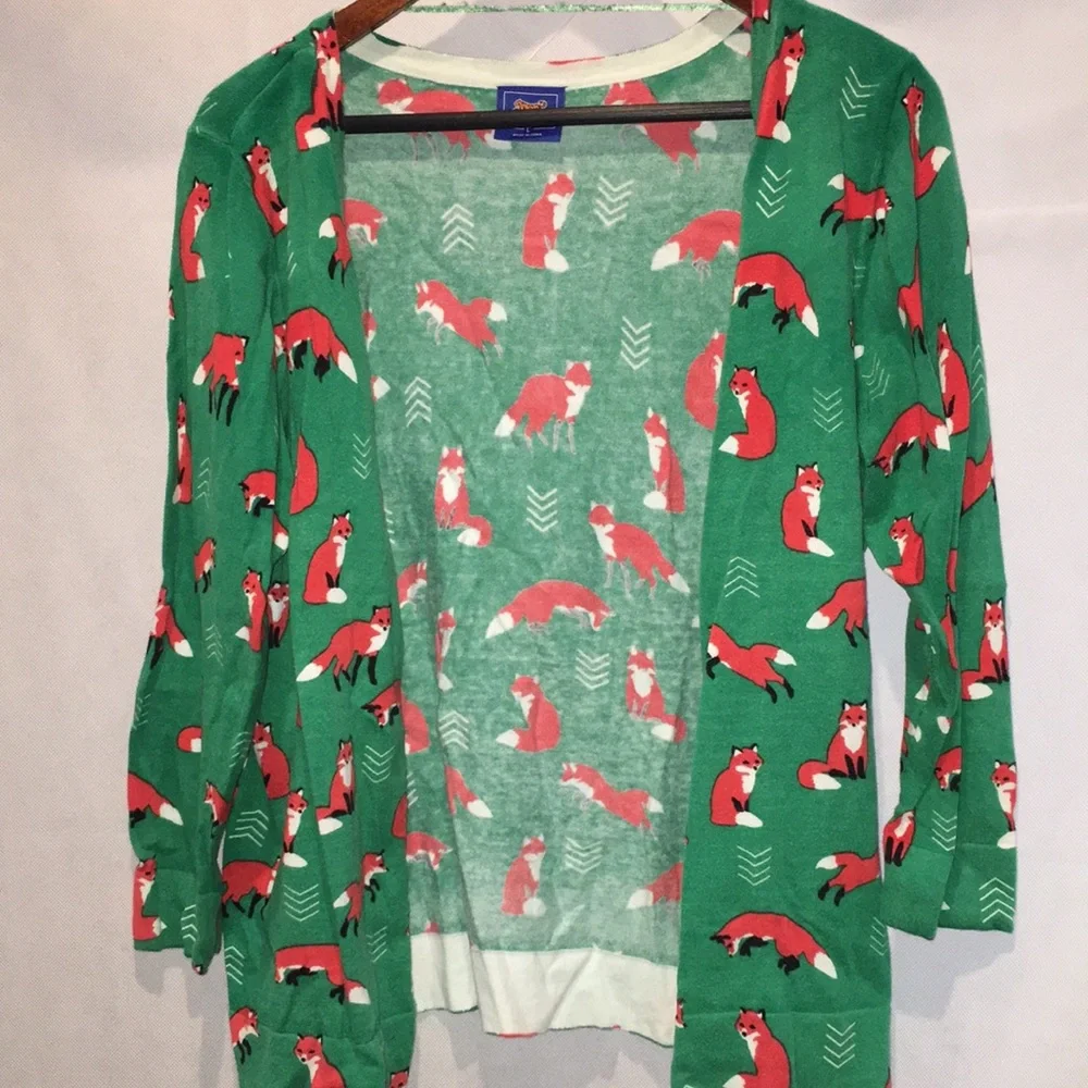 Le Tigre Fox Pattern Green Cardigan | Size L - Picture 1 of 4